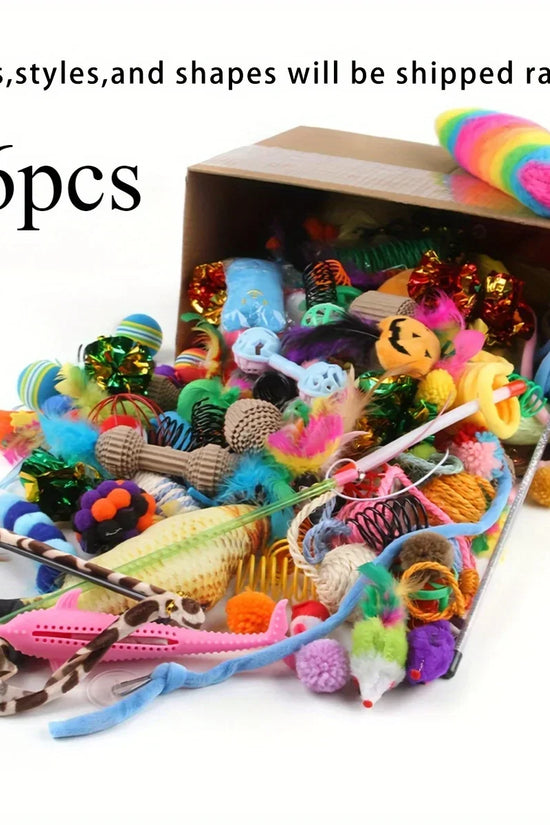 56pcs/28pcs/14pcs Cat Toys Mixed Pack. A Combination of Various Plastic Toys and Plush Toys Suitable for Multiple Cats To Play