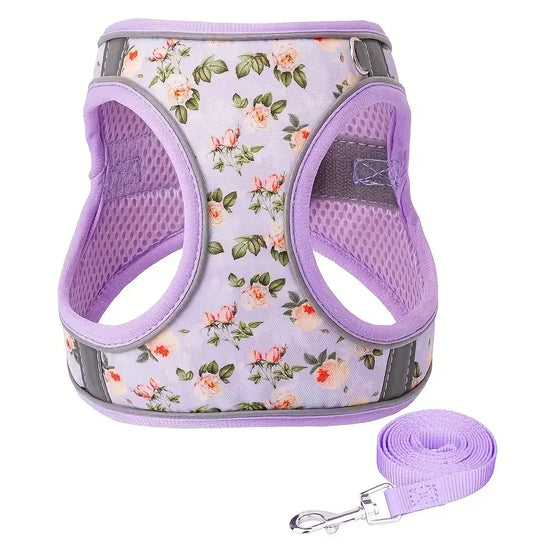 HP386--Pet cat & dog printed vest style harness, 360° fit to the pet's body shape, 1.5-meter dog rope.