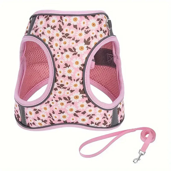 HP386--Pet cat & dog printed vest style harness, 360° fit to the pet's body shape, 1.5-meter dog rope.