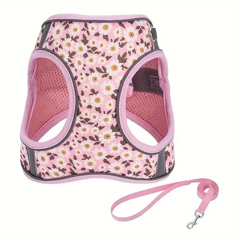 HP386--Pet cat & dog printed vest style harness, 360° fit to the pet's body shape, 1.5-meter dog rope.