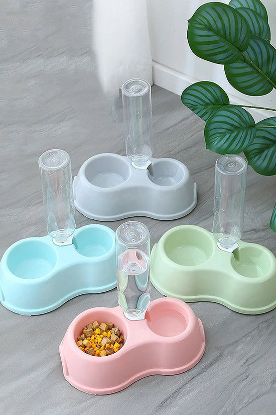 Pet Cat Bowl Automatic Feeder Water Dispenser Dog Cat Food Bowl with Drinking Raised Stand Double Dish Bowls for Cats Dogs Pet