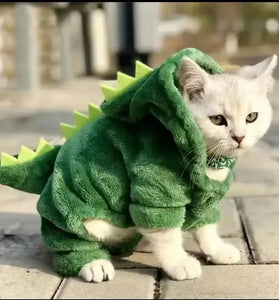 Pet Cat Dog Halloween Dog Clothes for Small Dogs Funny Dinosaur Cosplay Costume Winter Warm Cat Coat Fleece Hoodies Sweater