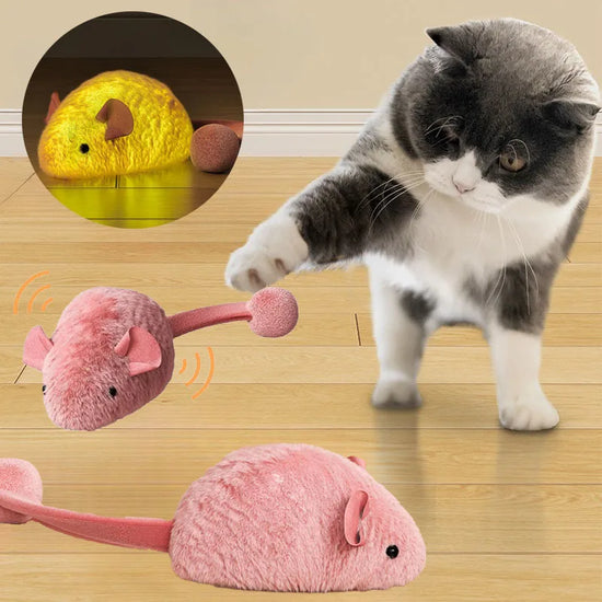 Plush Interactive Chew Cat Toy Indoor Plush Mice Luminous Toy Auto Moving Mice With Squeaky Sound Kitten Chase Toy Pet Supplies