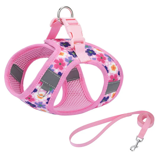 HP386--Pet cat & dog printed vest style harness, 360° fit to the pet's body shape, 1.5-meter dog rope.