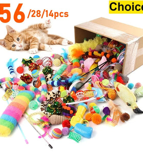 56pcs/28pcs/14pcs Cat Toys Mixed Pack. A Combination of Various Plastic Toys and Plush Toys Suitable for Multiple Cats To Play