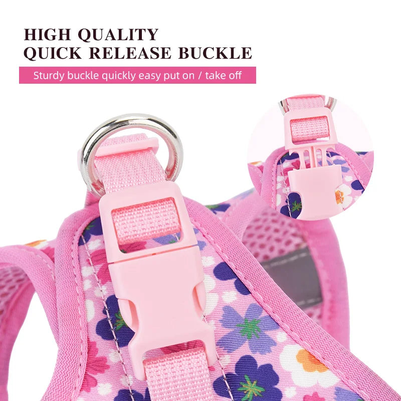 HP386--Pet cat & dog printed vest style harness, 360° fit to the pet's body shape, 1.5-meter dog rope.