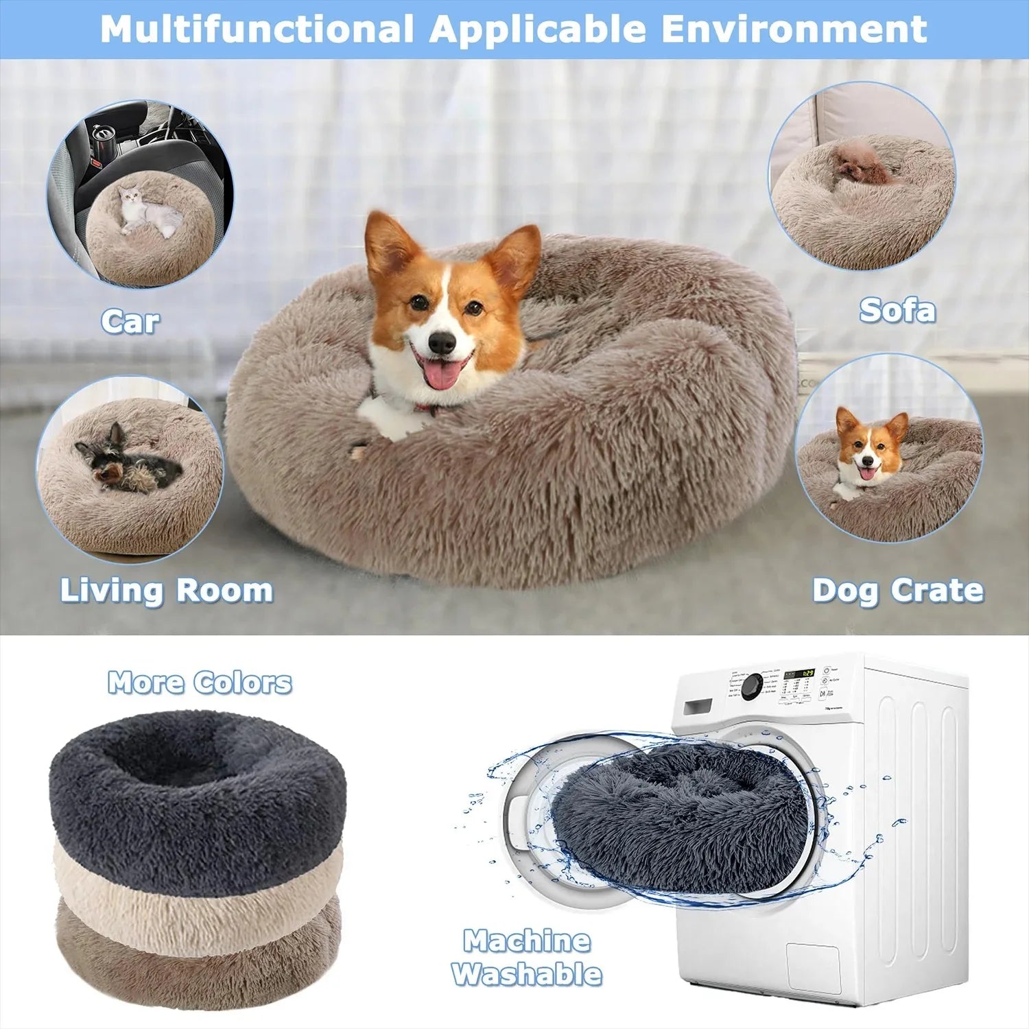 Cozy Round Pet Bed Winter Plush Nest for Dogs & Cats – Soft Washable Furry Sofa