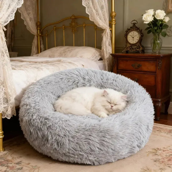 Cozy Plush Pet Bed for Cats & Small Dogs - Soft PU, Contemporary Style, Non-Assemble, Ideal for Kittens & Puppies Up to 3lbs