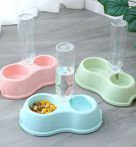 Pet Cat Bowl Automatic Feeder Water Dispenser Dog Cat Food Bowl with Drinking Raised Stand Double Dish Bowls for Cats Dogs Pet