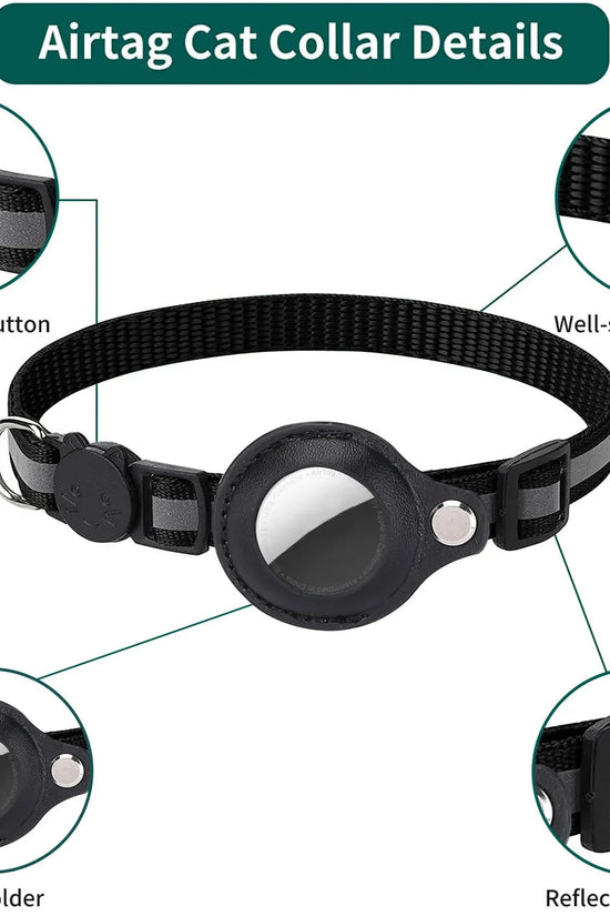 Cat AirTag Holder Collar Breakaway Reflective Strips Adjustable Kitten Collar Waterproof Cat Bell Collar Pet Air Tag Case collar