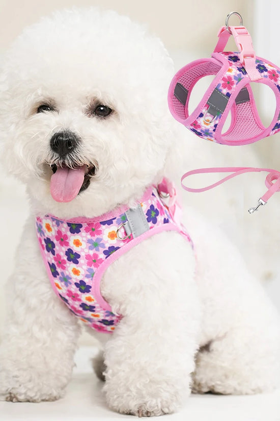 HP386--Pet cat & dog printed vest style harness, 360° fit to the pet's body shape, 1.5-meter dog rope.