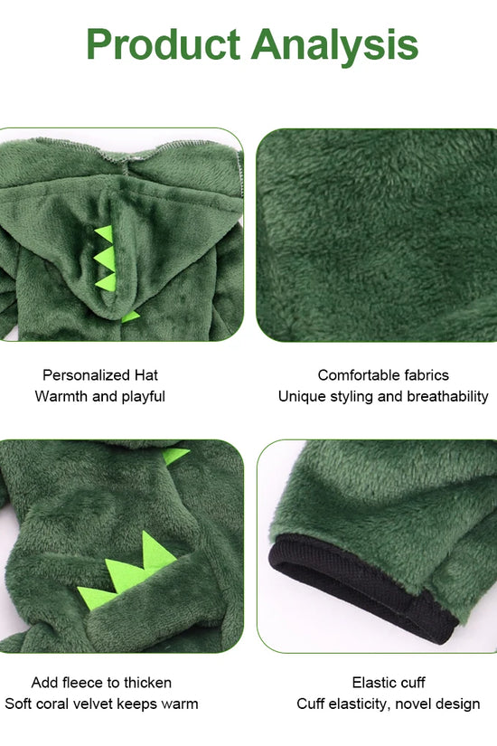 Pet Cat Dog Halloween Dog Clothes for Small Dogs Funny Dinosaur Cosplay Costume Winter Warm Cat Coat Fleece Hoodies Sweater