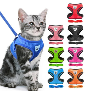 Cat Harness Vest Walking Lead Leash For Puppy Dogs Collar Polyester Adjustable Mesh Dog Harness For Small Medium Pet Accessories