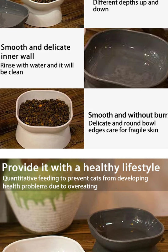 Dual-purpose Cat/Dog Food Bowl, Elevated Anti-Vomiting Cat Feeder Whisker Stress-Free Dog Plastic Cat Feeding Bowls