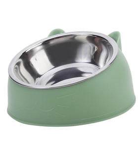 Cat Bowl Lovely Creative Inclined Kitten Puppy Food Feeding Bowls Stainless Steel Cats Drinking Feeder Pet Dogs Cats Feeders