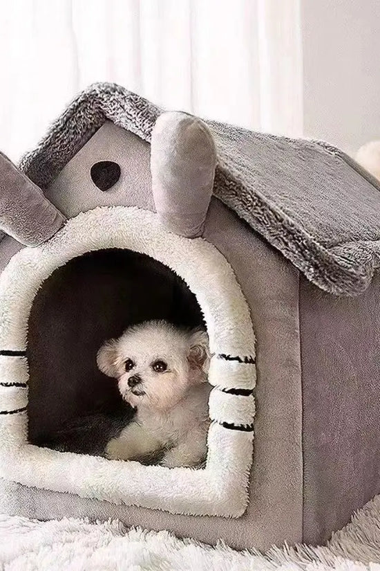 House Style Pet Bed for Small Dogs & Cats - All Season Removable Washable Dog House Winter Warm Teddy Bed Pet Supplies