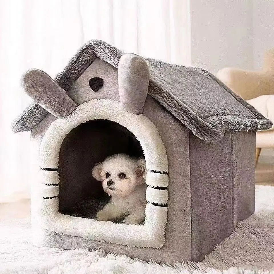House Style Pet Bed for Small Dogs & Cats - All Season Removable Washable Dog House Winter Warm Teddy Bed Pet Supplies
