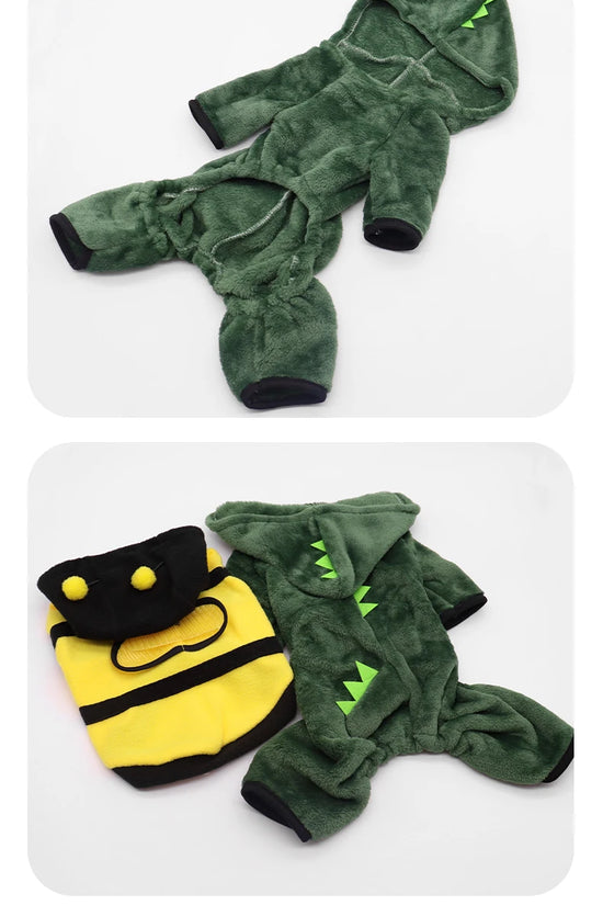 Pet Cat Dog Halloween Dog Clothes for Small Dogs Funny Dinosaur Cosplay Costume Winter Warm Cat Coat Fleece Hoodies Sweater