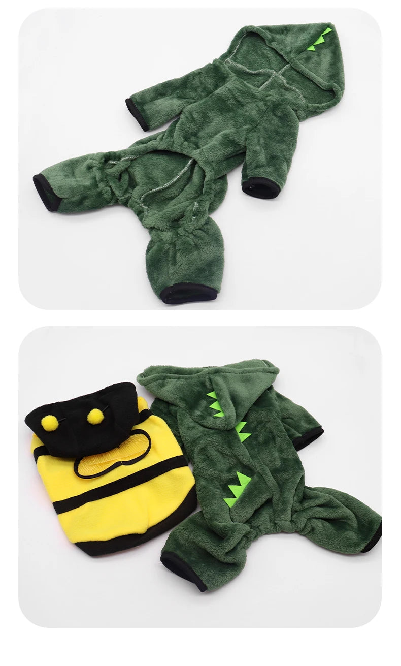 Pet Cat Dog Halloween Dog Clothes for Small Dogs Funny Dinosaur Cosplay Costume Winter Warm Cat Coat Fleece Hoodies Sweater