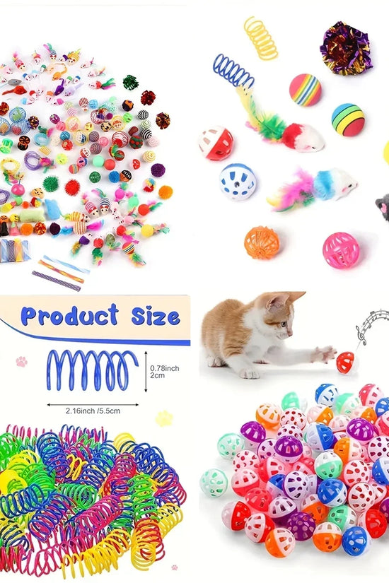 56pcs/28pcs/14pcs Cat Toys Mixed Pack. A Combination of Various Plastic Toys and Plush Toys Suitable for Multiple Cats To Play