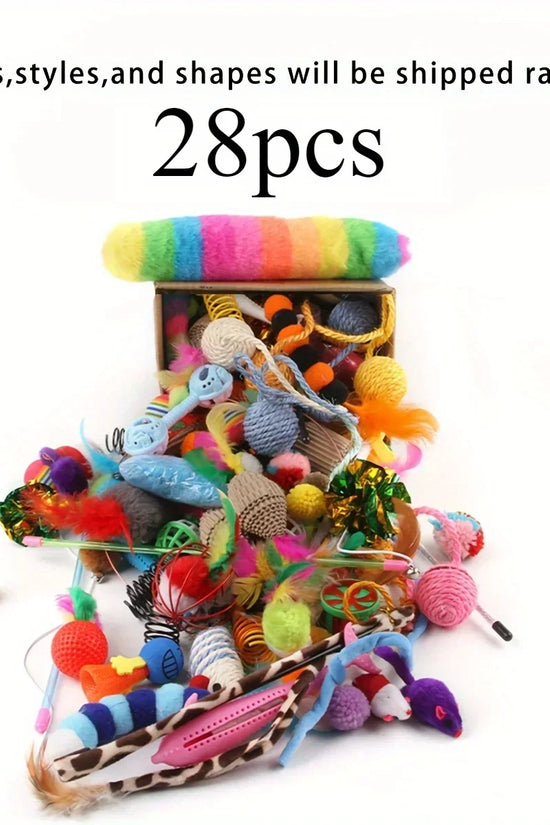56pcs/28pcs/14pcs Cat Toys Mixed Pack. A Combination of Various Plastic Toys and Plush Toys Suitable for Multiple Cats To Play