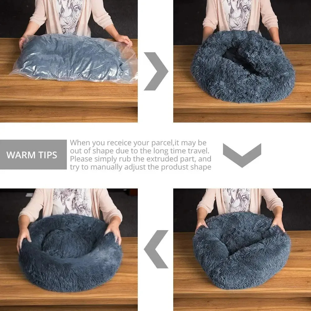 Cozy Round Pet Bed Winter Plush Nest for Dogs & Cats – Soft Washable Furry Sofa