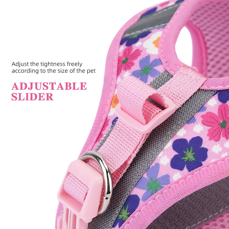 HP386--Pet cat & dog printed vest style harness, 360° fit to the pet's body shape, 1.5-meter dog rope.