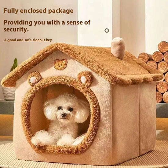 House Style Pet Bed for Small Dogs & Cats - All Season Removable Washable Dog House Winter Warm Teddy Bed Pet Supplies