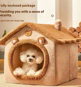 House Style Pet Bed for Small Dogs & Cats - All Season Removable Washable Dog House Winter Warm Teddy Bed Pet Supplies