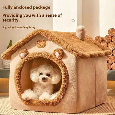 House Style Pet Bed for Small Dogs & Cats - All Season Removable Washable Dog House Winter Warm Teddy Bed Pet Supplies