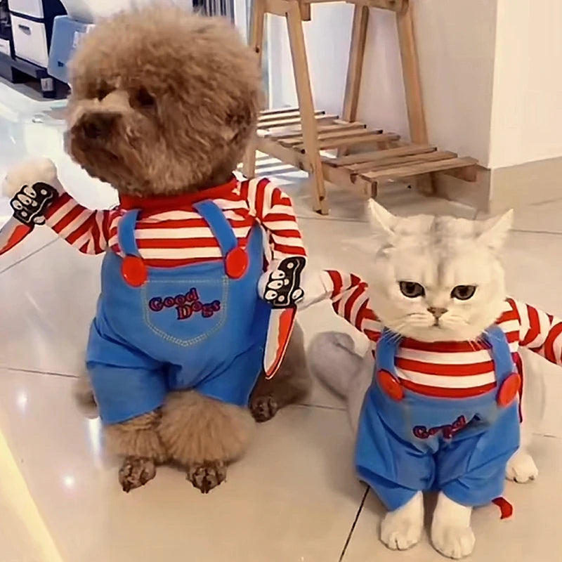 Funny Cat Clothes Halloween Cosplay Costumes For Small Medium Dog Cats Creative Pet Party Kitten Jumpsuits Soft Warm Cat Coat