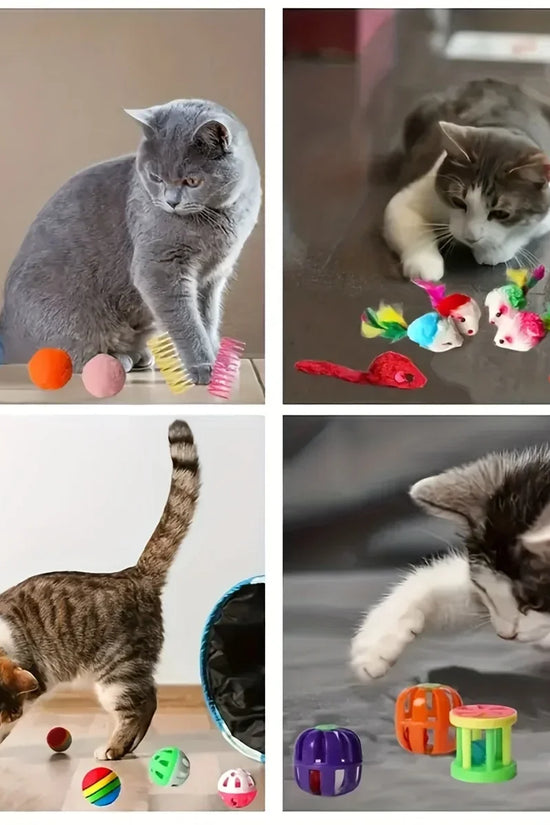 56pcs/28pcs/14pcs Cat Toys Mixed Pack. A Combination of Various Plastic Toys and Plush Toys Suitable for Multiple Cats To Play
