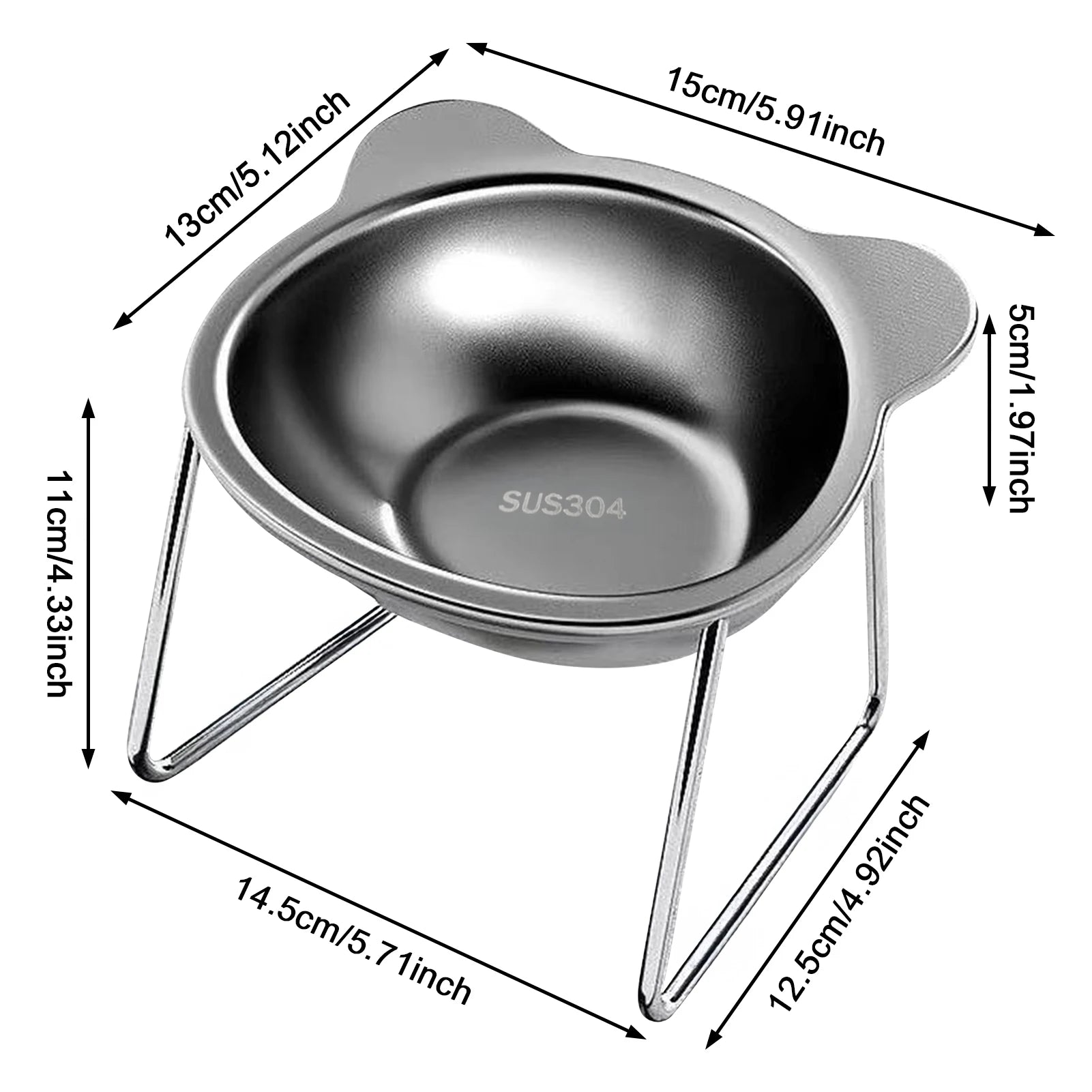 Stainless Steel Pet Bowl Slanted Anti Cervical Spondylosis for Cats and Dogs Dual Use Feeder
