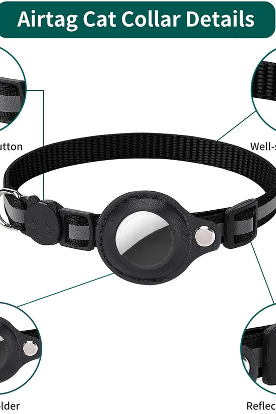 Cat AirTag Holder Collar Breakaway Reflective Strips Adjustable Kitten Collar Waterproof Cat Bell Collar Pet Air Tag Case collar