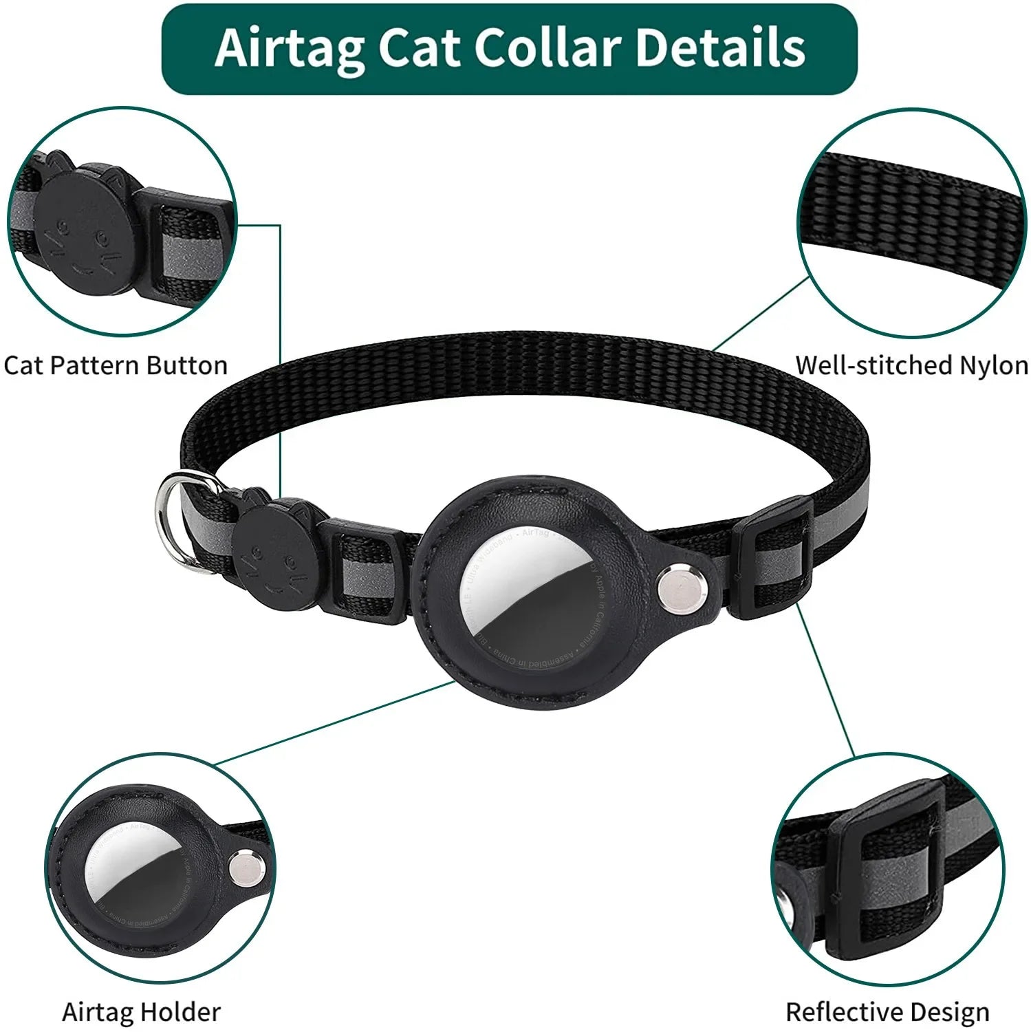 Cat AirTag Holder Collar Breakaway Reflective Strips Adjustable Kitten Collar Waterproof Cat Bell Collar Pet Air Tag Case collar