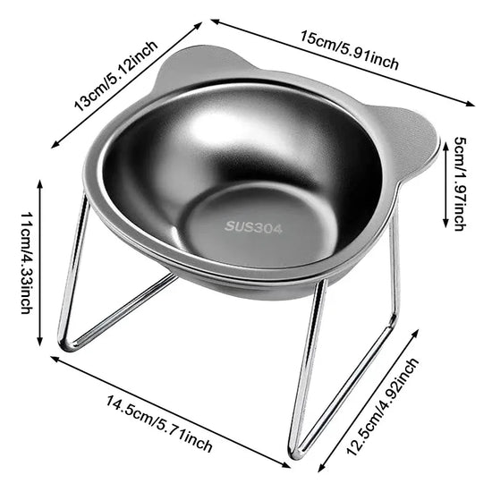 Stainless Steel Pet Bowl Slanted Anti Cervical Spondylosis for Cats and Dogs Dual Use Feeder