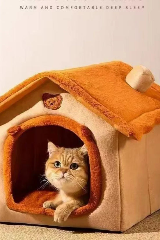 House Style Pet Bed for Small Dogs & Cats - All Season Removable Washable Dog House Winter Warm Teddy Bed Pet Supplies
