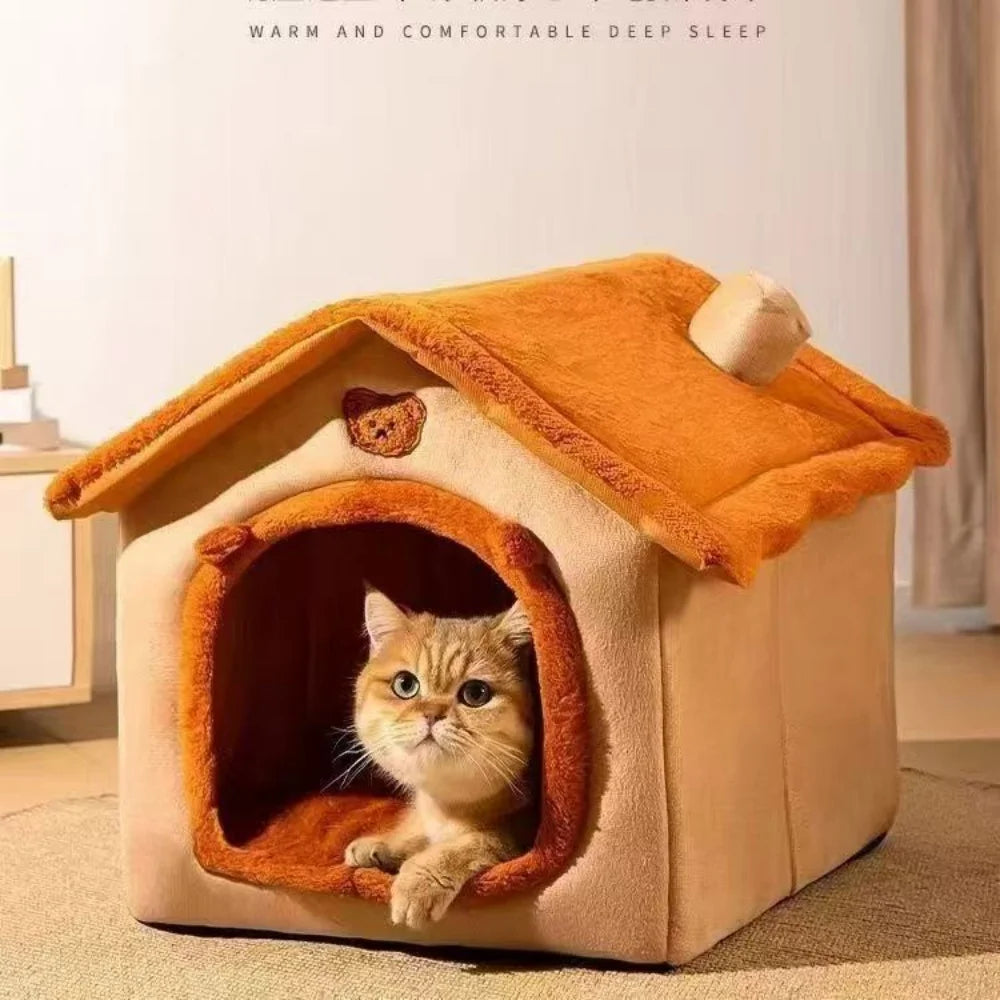 House Style Pet Bed for Small Dogs & Cats - All Season Removable Washable Dog House Winter Warm Teddy Bed Pet Supplies