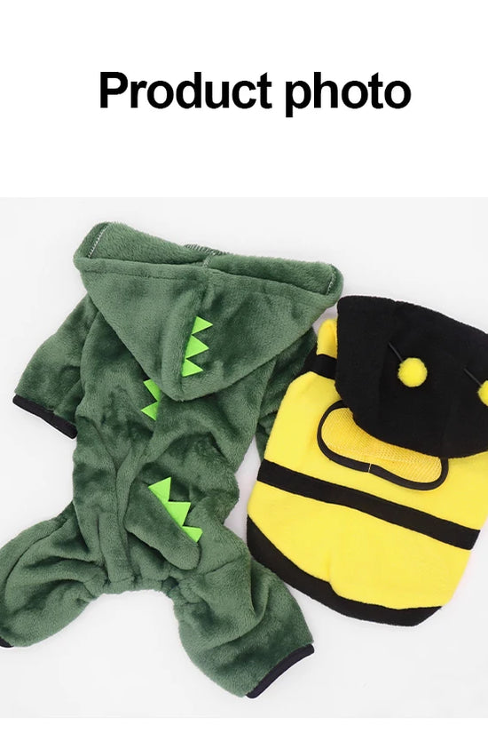 Pet Cat Dog Halloween Dog Clothes for Small Dogs Funny Dinosaur Cosplay Costume Winter Warm Cat Coat Fleece Hoodies Sweater
