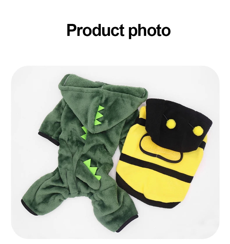 Pet Cat Dog Halloween Dog Clothes for Small Dogs Funny Dinosaur Cosplay Costume Winter Warm Cat Coat Fleece Hoodies Sweater